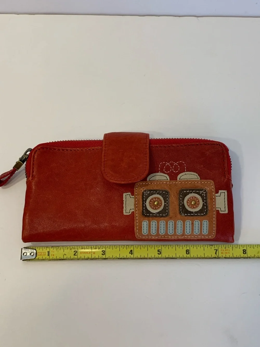 Fossil Red Scarlet Leather Penelope Wallet clutch with Robot Applique New NWT - Picture 14 of 16